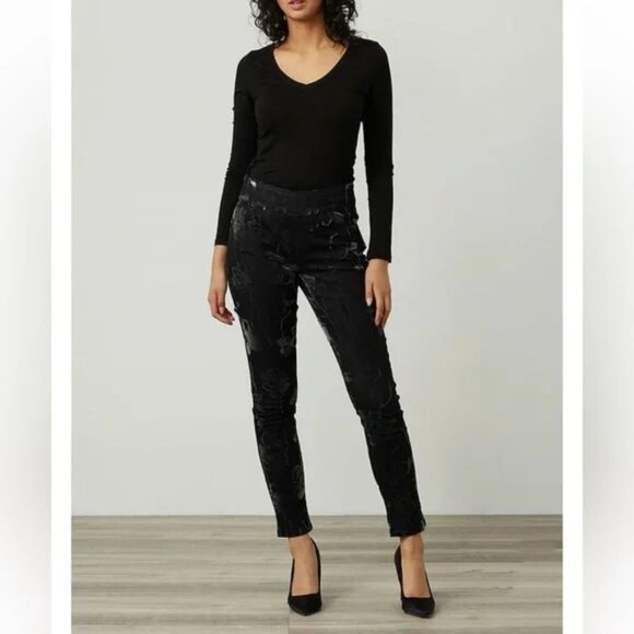 Joseph Ribkoff Floral Flocked Velvet Jeans 10 Slim Fit High Rise Waist‎ Ankle - Picture 10 of 10